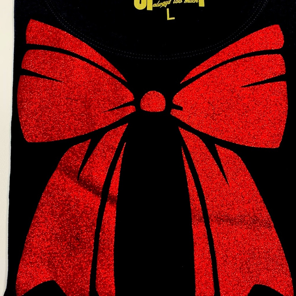 BELLA+CANVAS Women's Black Scoop Neck Tee with Glitter Bow